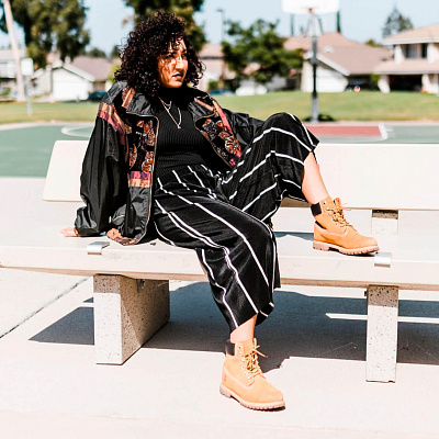 Black Wide Suede Pants with White Stripes