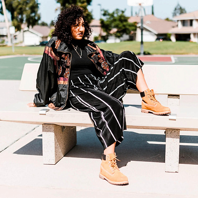 Black Wide Suede Pants with White Stripes