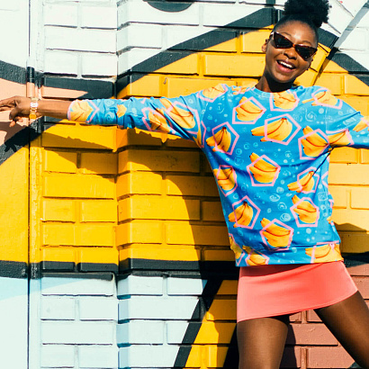 Blue Cotton Sweater with Banana Pattern