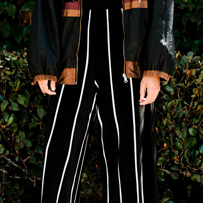 Black Wide Suede Pants with White Stripes