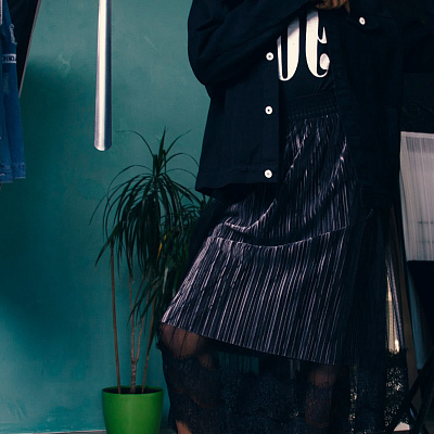 Black Suede Pleated Skirt