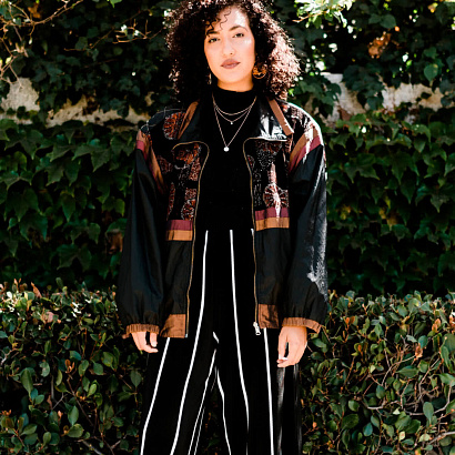 Black Wide Suede Pants with White Stripes